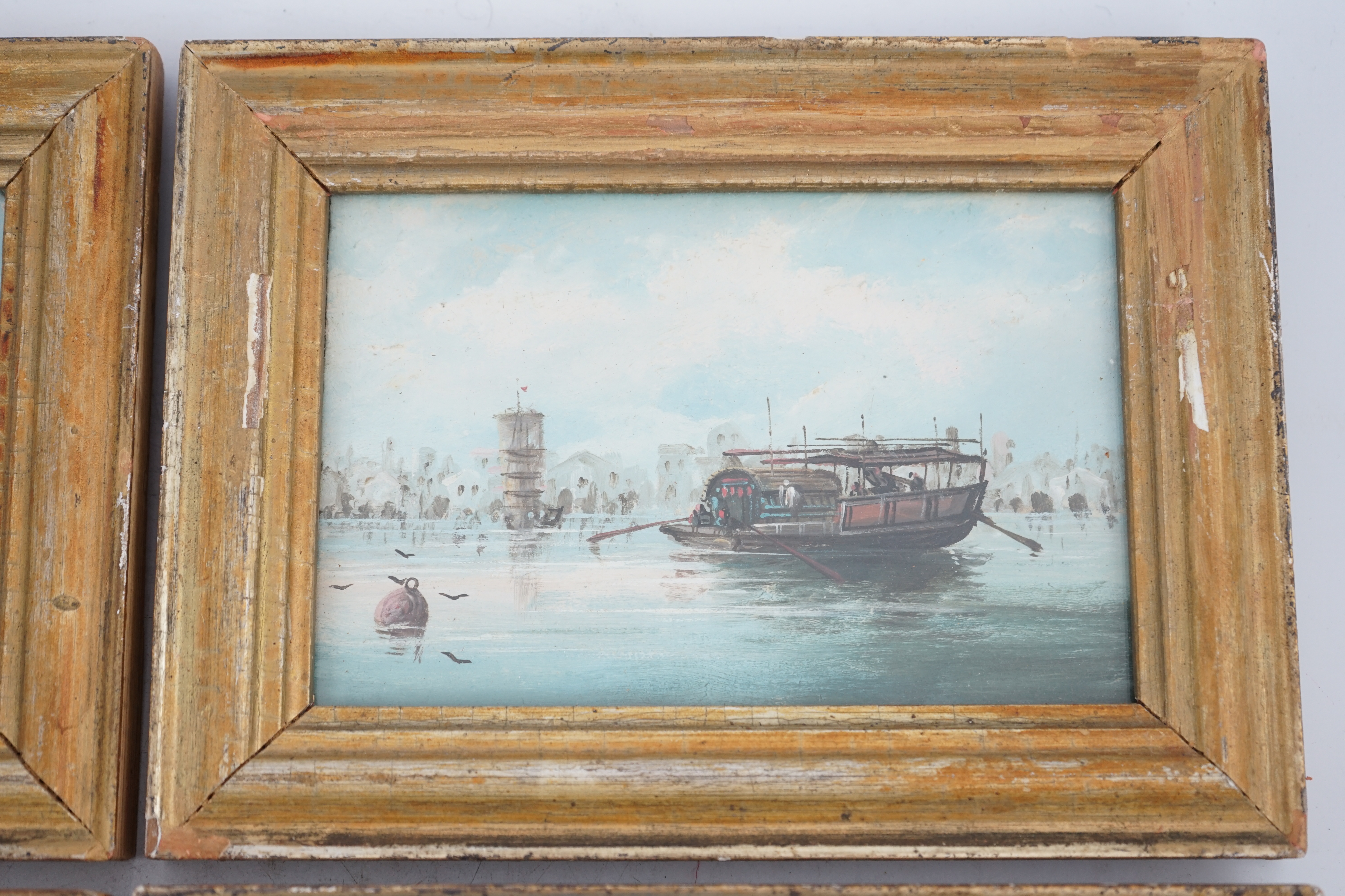 Chinese school, late 19th century, a set of four oils on board, shipping in Chinese harbours